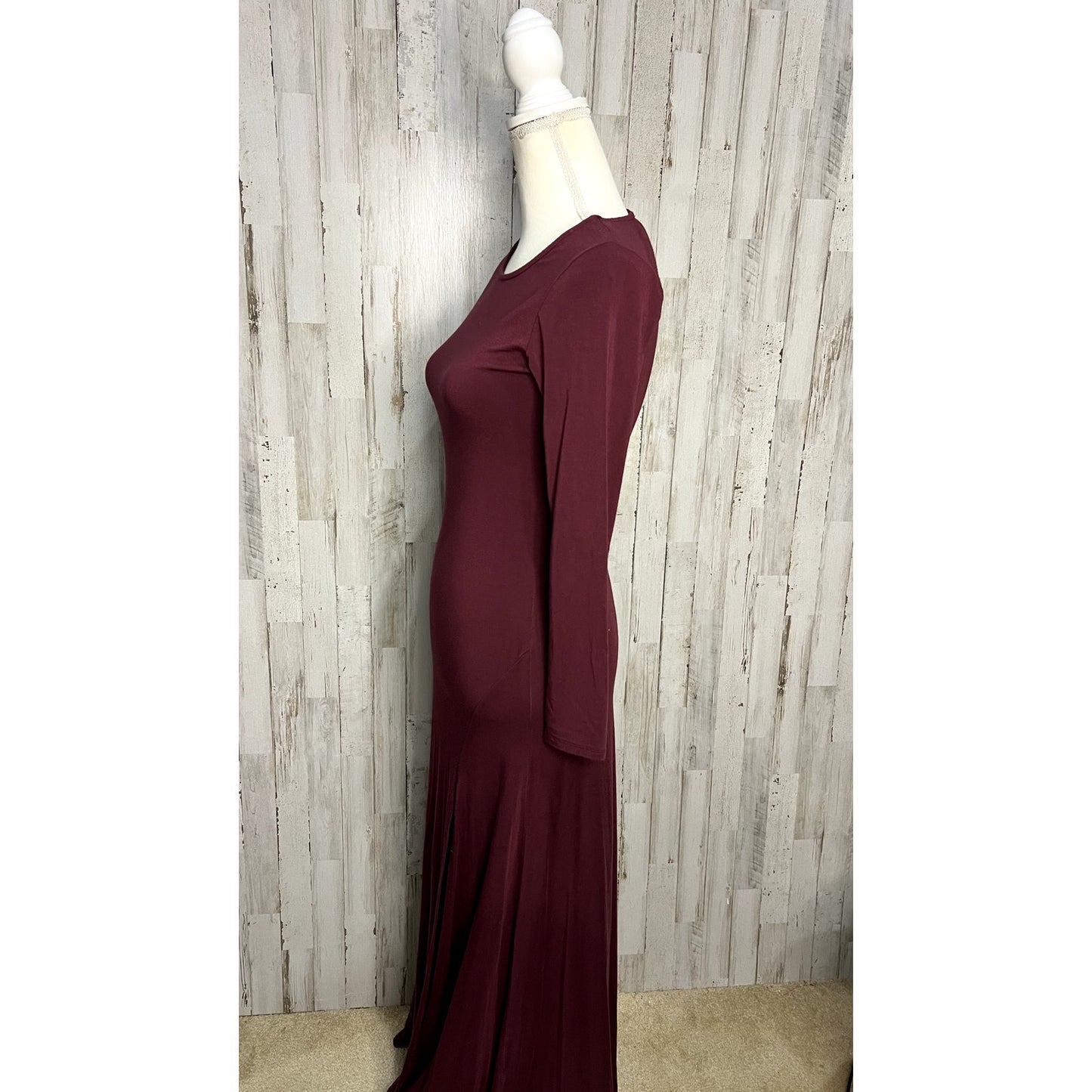 Lulus Women's Small Burgundy Maxi Dress Long Sleeve Party Slit