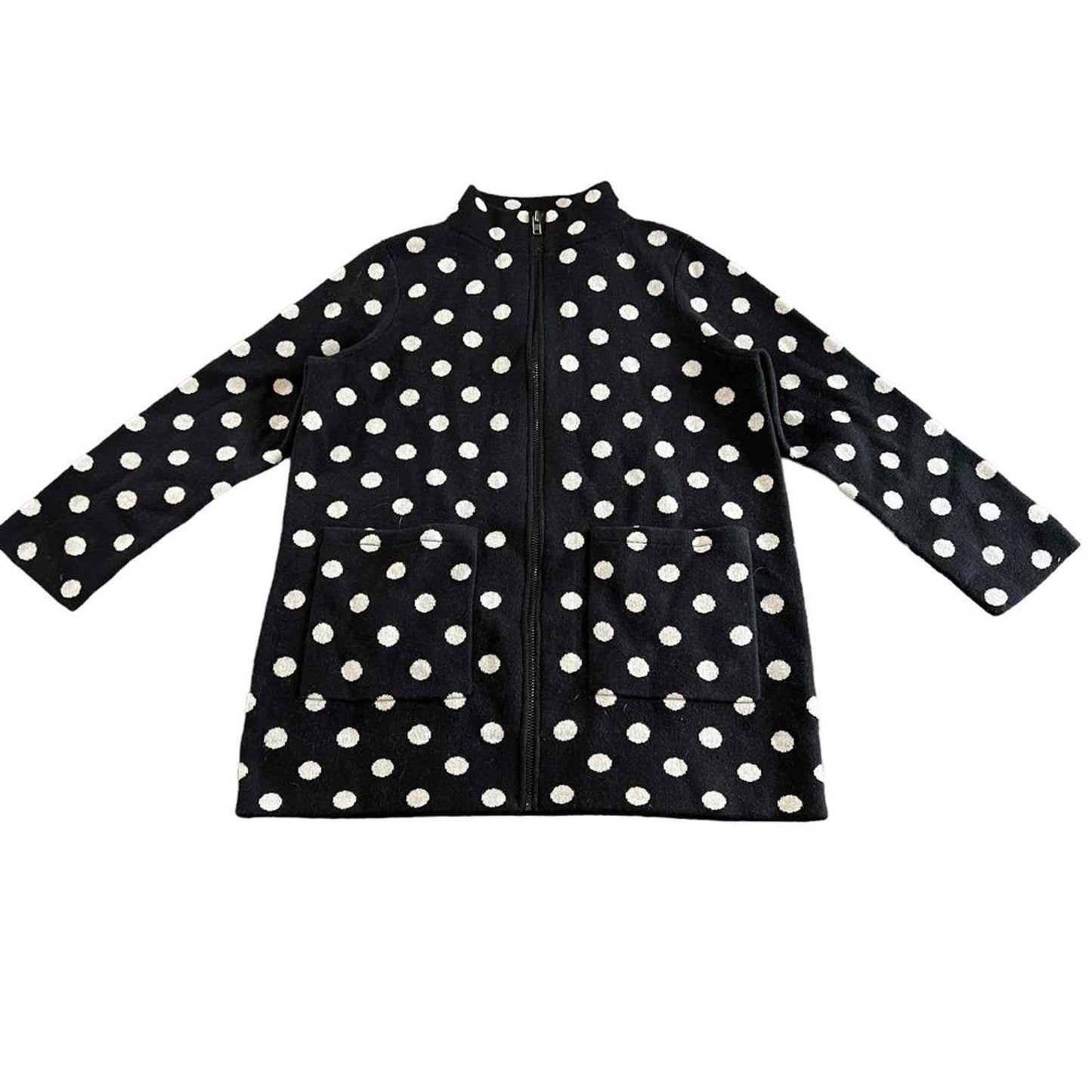 NWT Anthropologie Field & Flower Polka Dot Wool Sweater Coat Black Petite Medium