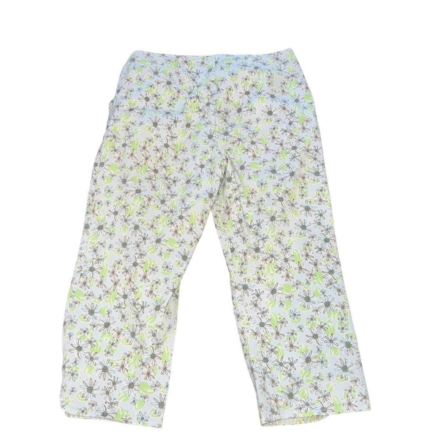Duck Head Capri Pants Womens Size 12 Blue Green White Daisy Floral Stretch