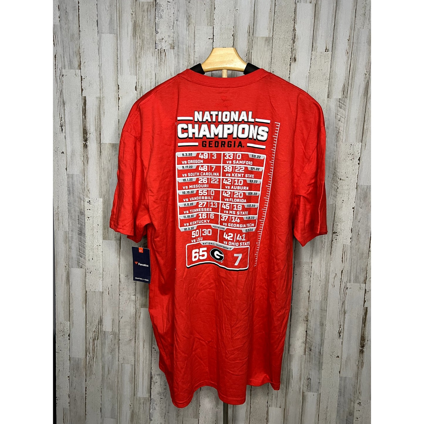 NWT Fanatics Georgia Bulldogs 2022 National Champions Men's 2XLT Red T-Shirt