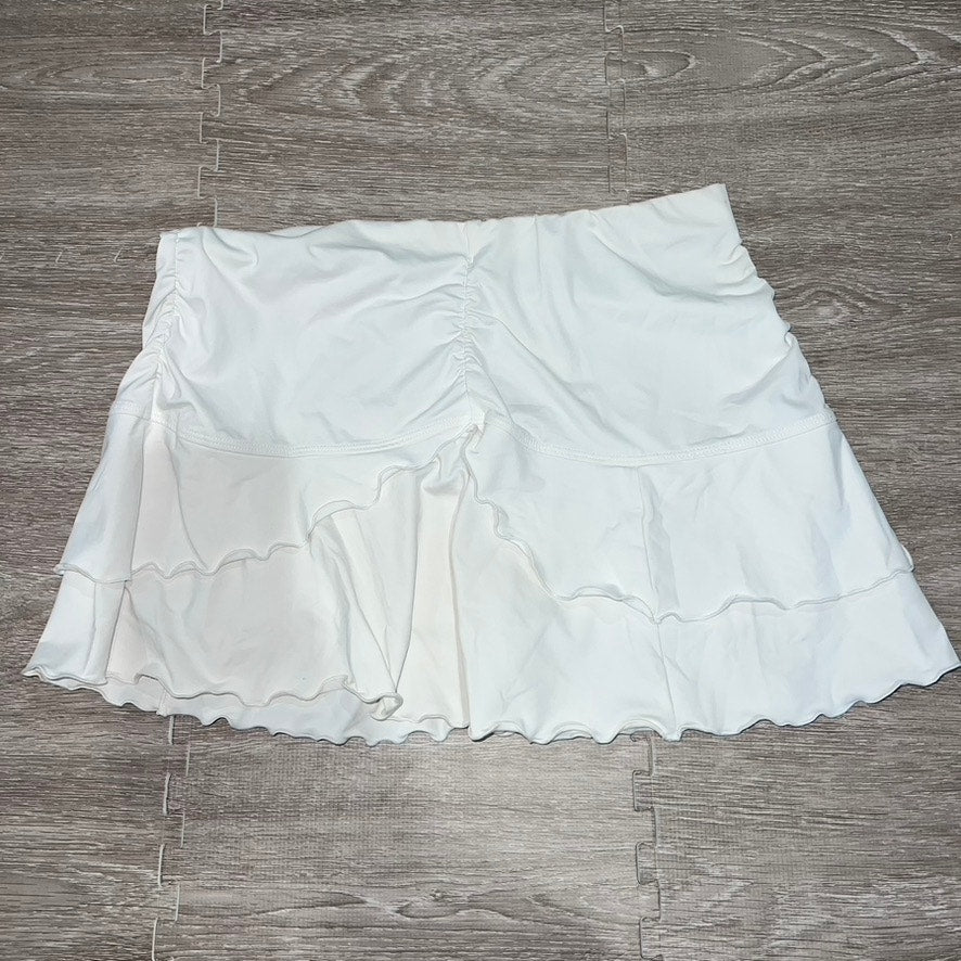 Athleta Women's Small Flare Skirt White Double Layered Ruffle Hem Casual