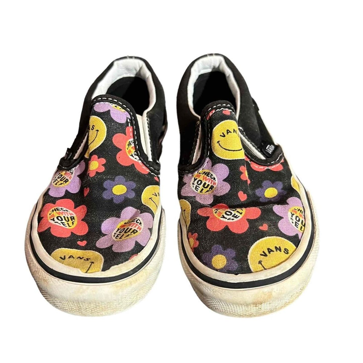 Vans Kids Black Slip-On Radically Happy "You're Awesome" Canvas Shoes Size 12.0