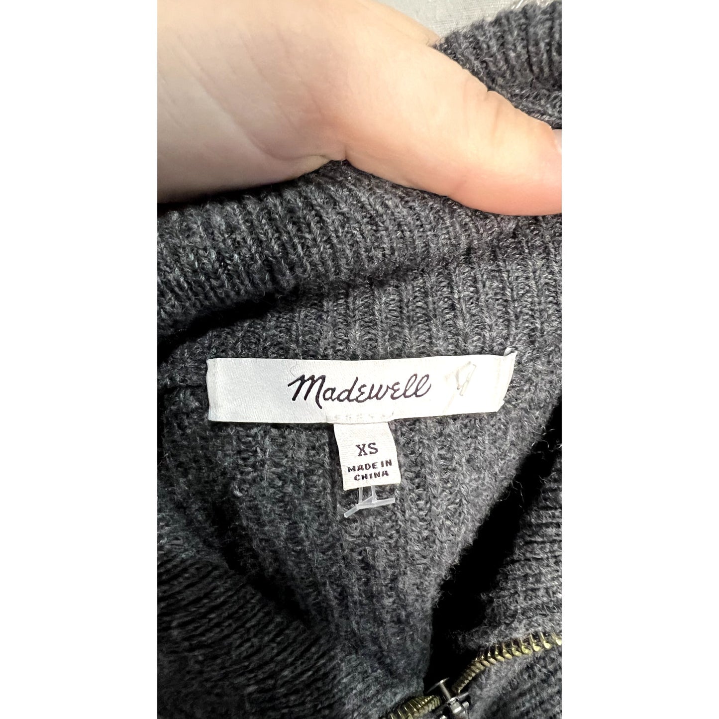 Madewell Women's XS Gray Ribbed Knit 1/4 Zip High Neck Sweater