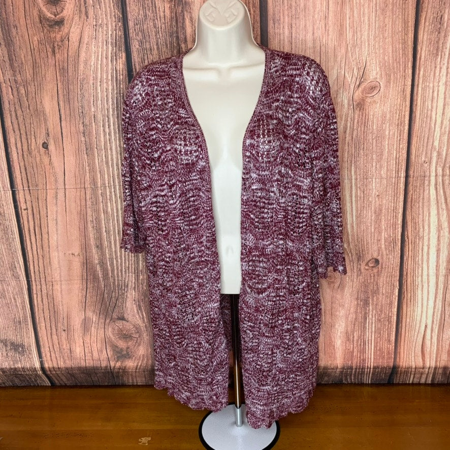 CJ Banks Cardigan Sweater Womens 3XL Burgundy White Marled