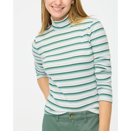 NWT J.Crew Women's Large Blue Striped Turtleneck Long Sleeve Top