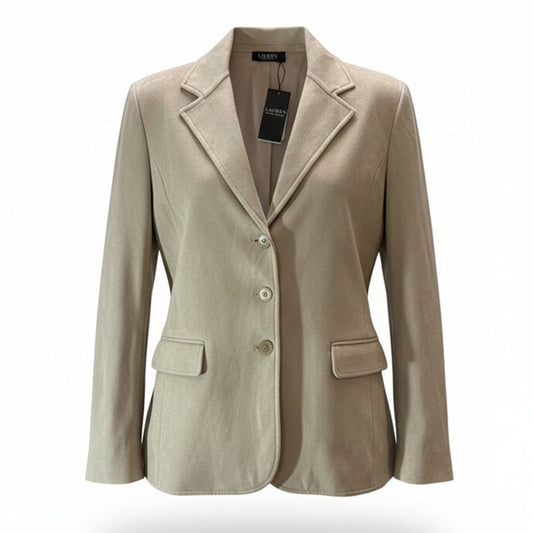 NWT Lauren Ralph Lauren Blazer Jacket Women's XXL Beige Sweater-Knit 3-Button