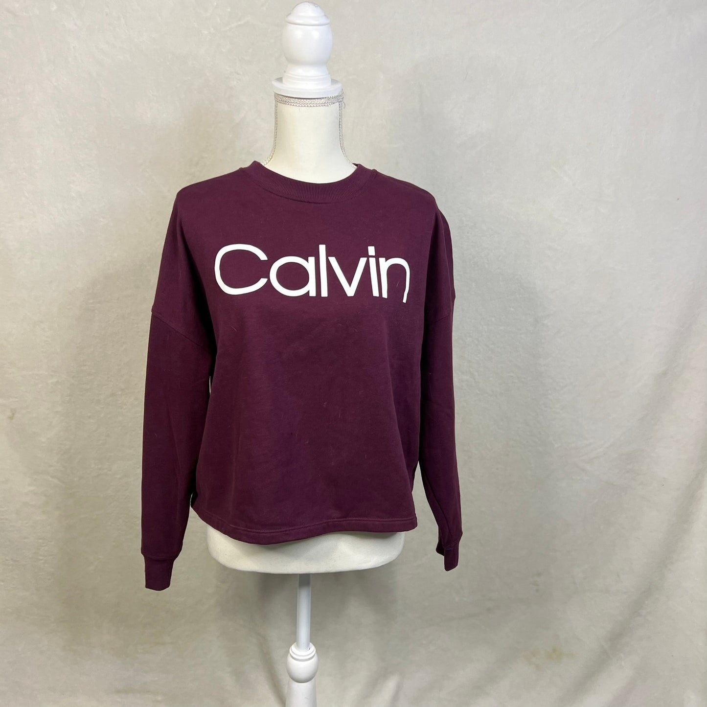 Calvin Klein Women's Medium Maroon Crewneck Long Sleeve Cotton Sweatshirt