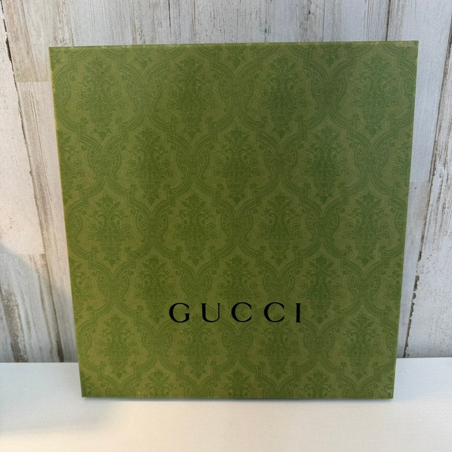 Gucci Gift Storage Box With Lid Green Damask Logo Large Square 13x12