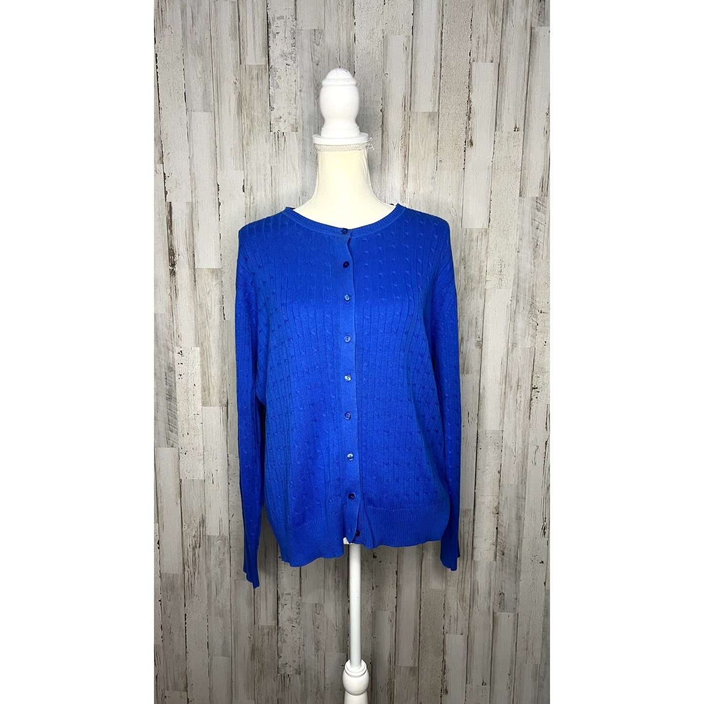 Kim Rogers Women's Blue Cardigan Sweater Size Large Button Front Long Sleeve