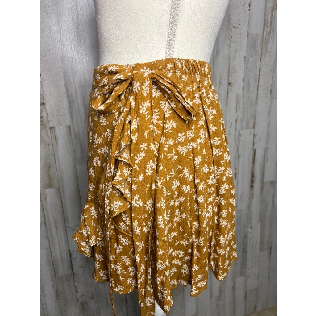 Vestique Women's Yellow Floral Ruffle Wrap Skort Size Small Summer Casual