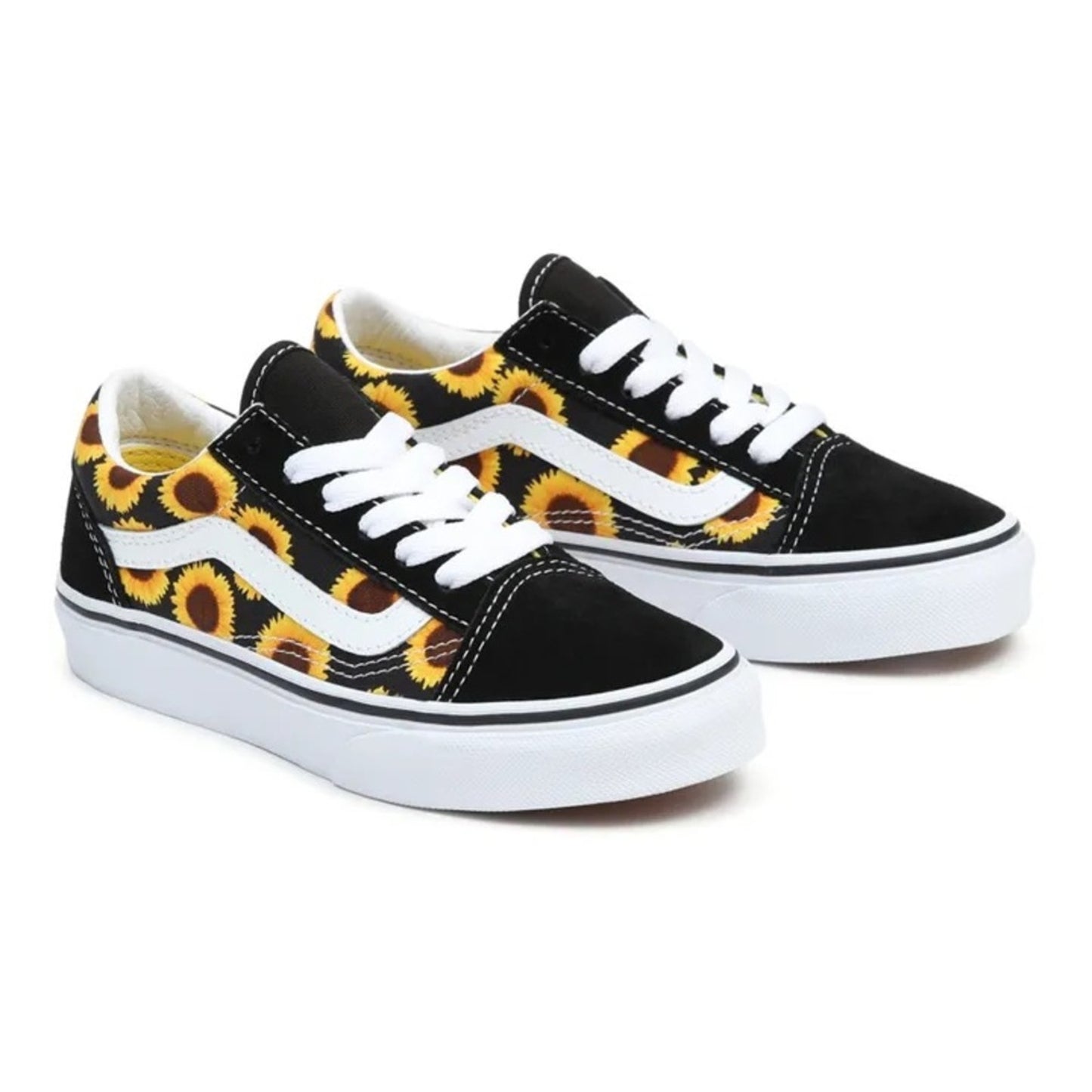 Vans Old Skool Kids Size 12 Sneaker Black Yellow Sunflower Print Low Top
