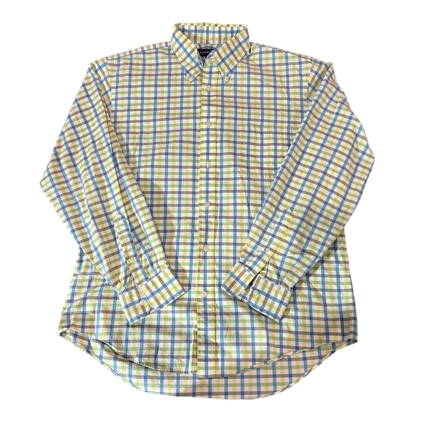 Lands' End Dress Shirt Mens 16 34/35 Button-Down Plaid Multicolor
