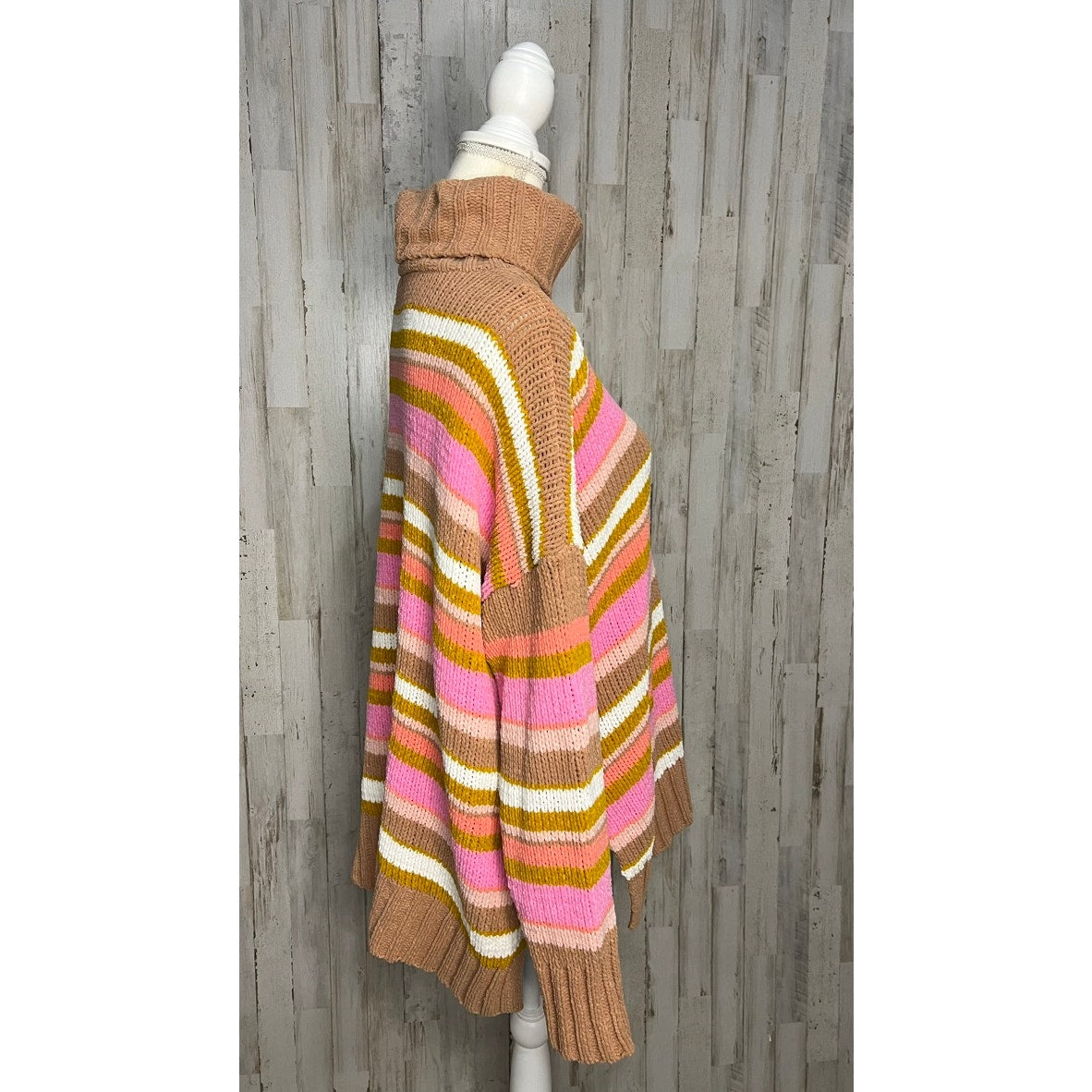 Aerie Women's Medium Multicolor Striped Chenille Turtleneck Sweater