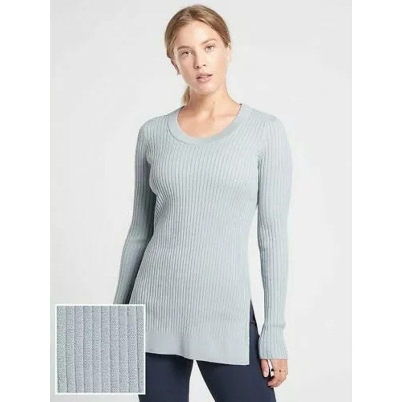 Athleta Women's XL Lincoln Park Blue Long Sleeve Tunic Ribbed Pullover Sweater