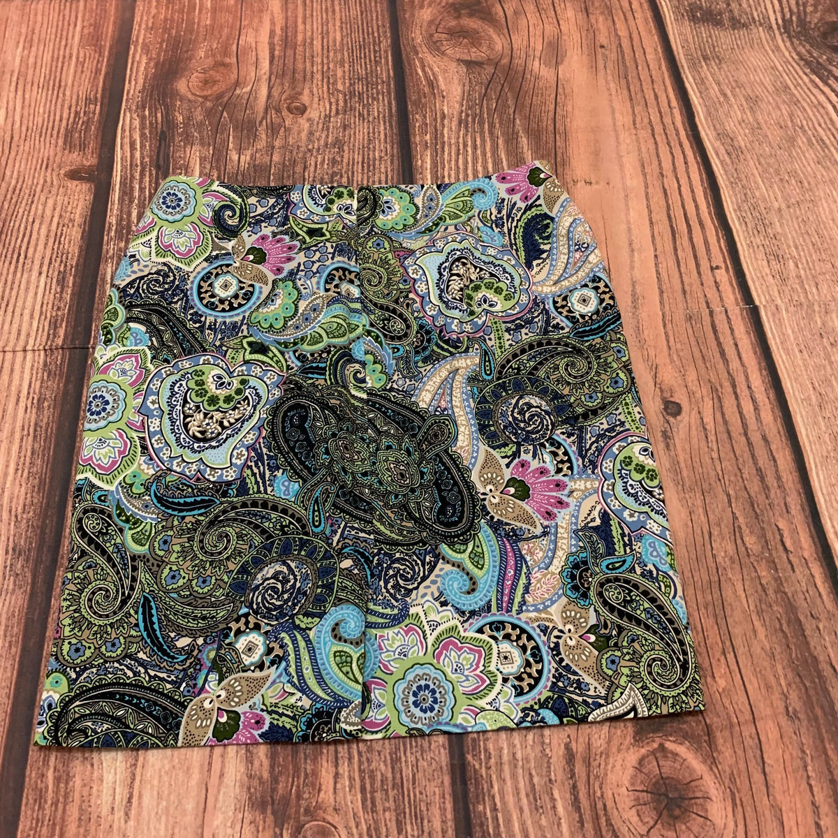 Talbots Petites Paisley Pencil Skirt Size 10P Blue Green