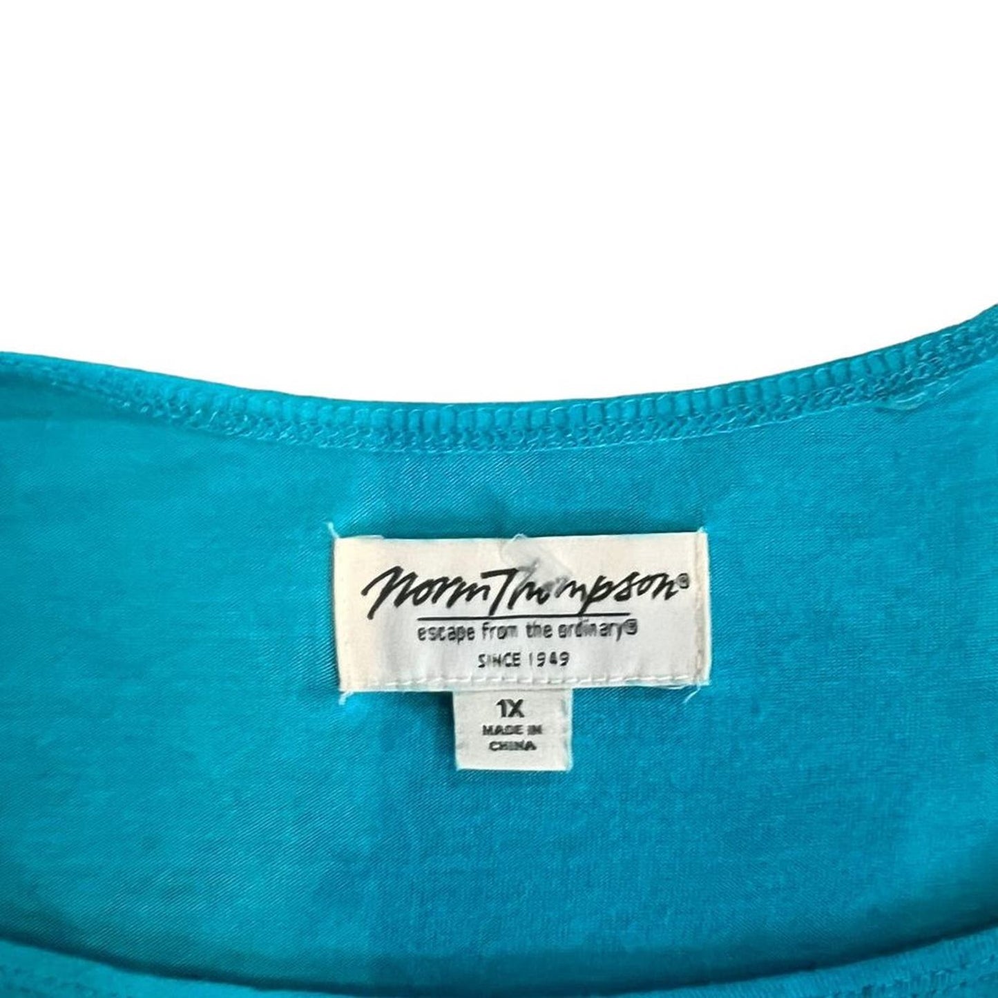 Norm Thompson Plus Size 1X Turquoise V-Neck 3/4 Sleeve Wrap Front Blouse