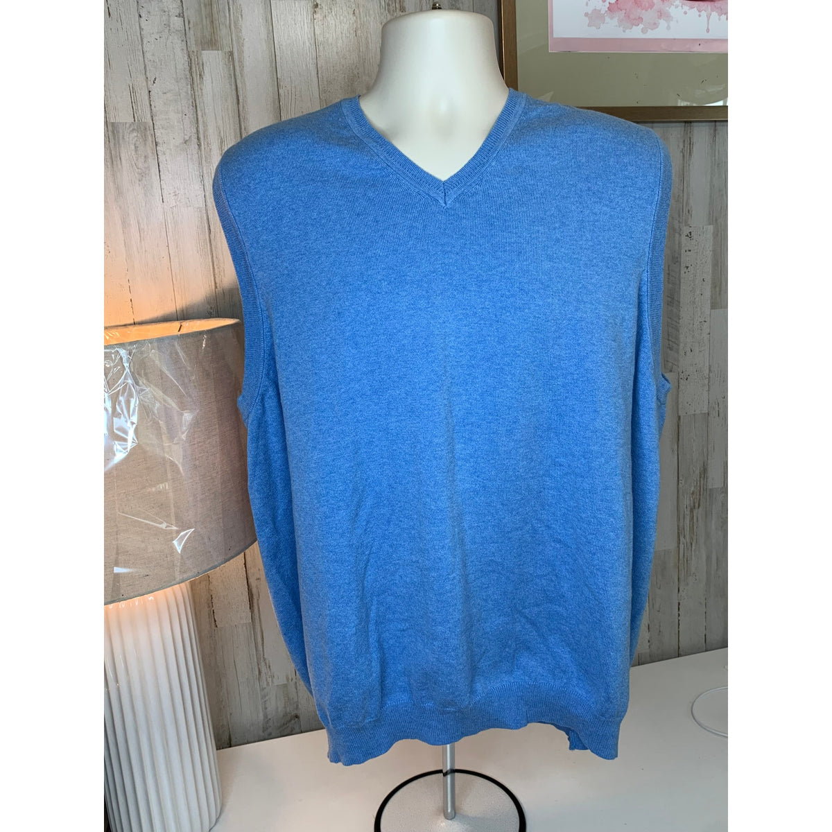 Black Brown 1826 Men's Sweater Vest Extra Large Blue V-Neck Knit Golf