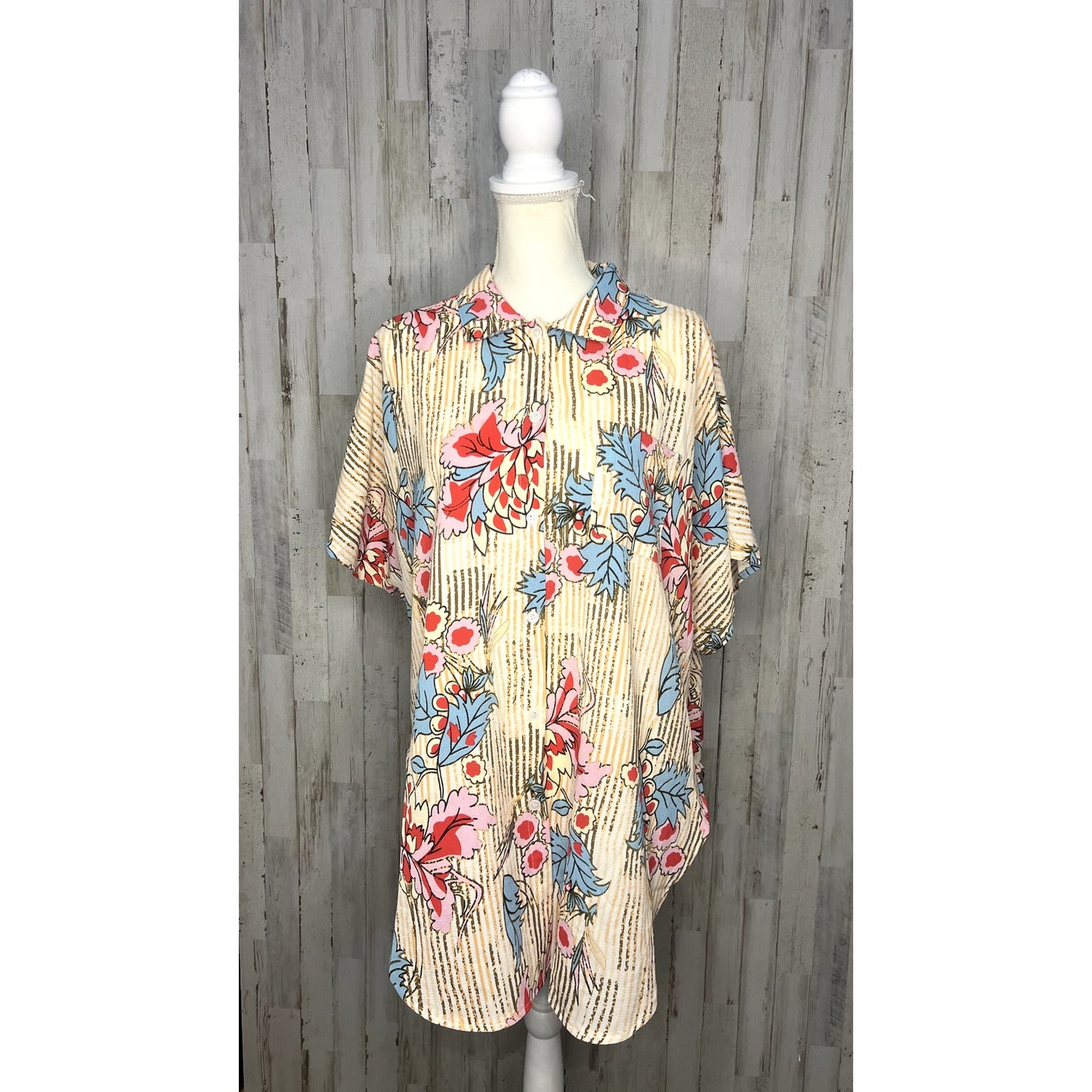 Cupshe Floral Print Buttoned Beach Cover-Up Size Large Multicolor