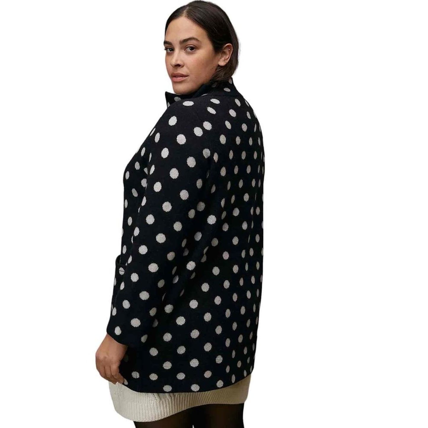 NWT Anthropologie Field & Flower Polka Dot Wool Sweater Coat Black Petite Medium