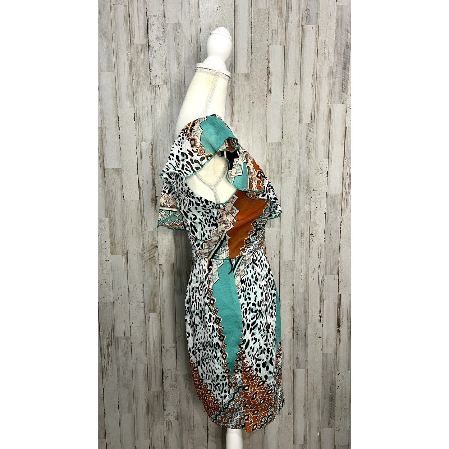 Bisou Bisou Women's Patchwork Ruffle Dress Size 6 Multicolor Casual