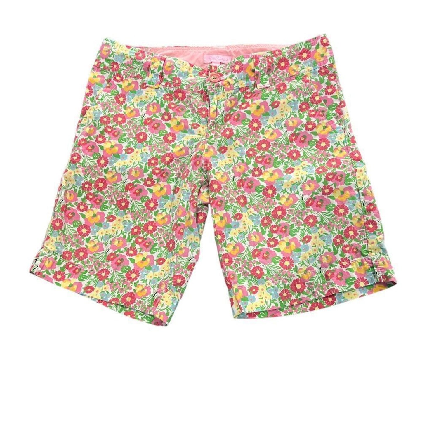 Lilly Pulitzer Bermuda Shorts Womens Size 2 Floral Pink Green Yellow