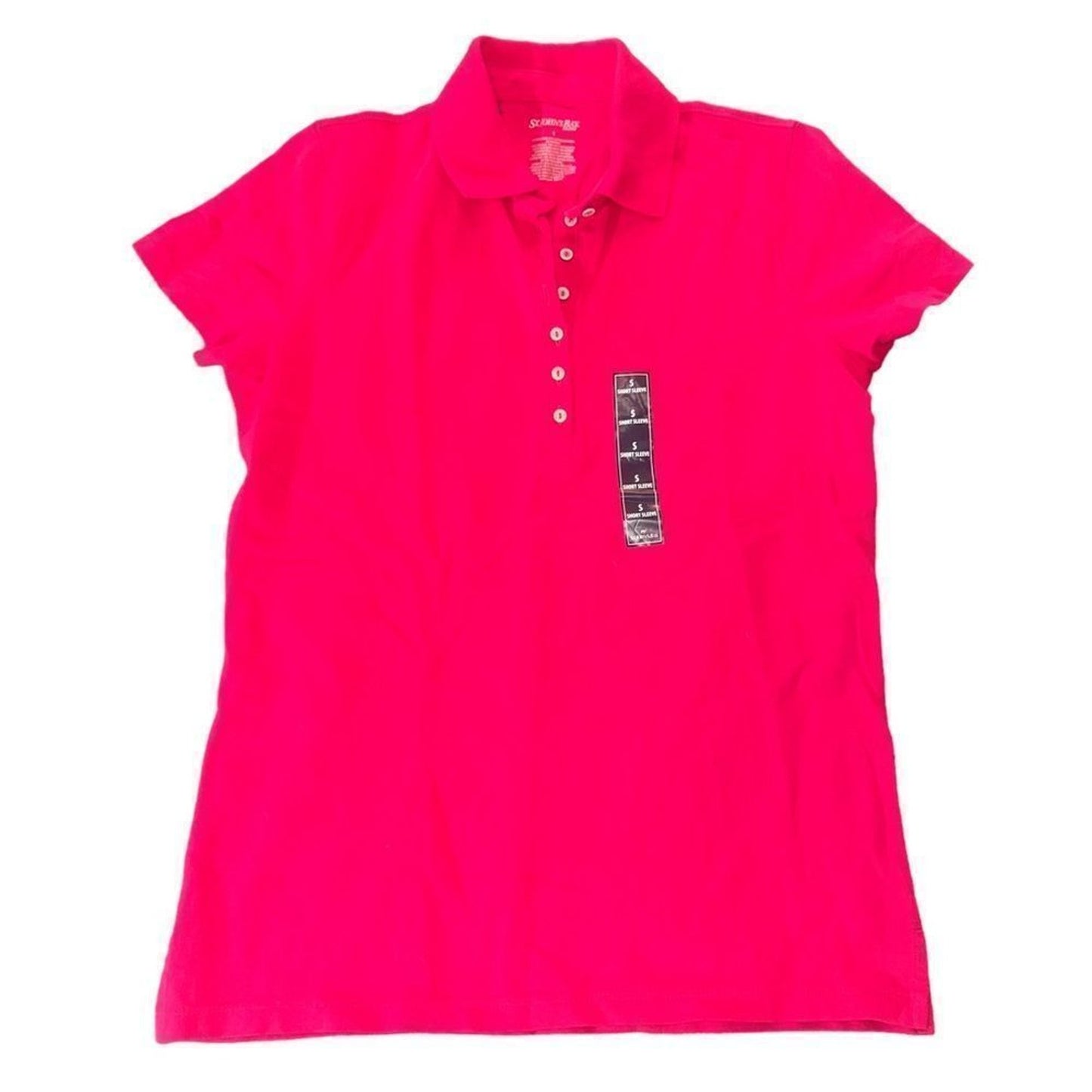NWOT St. John’s Bay Polo Shirt Womens Size Small Bright Pink Pique Knit Short