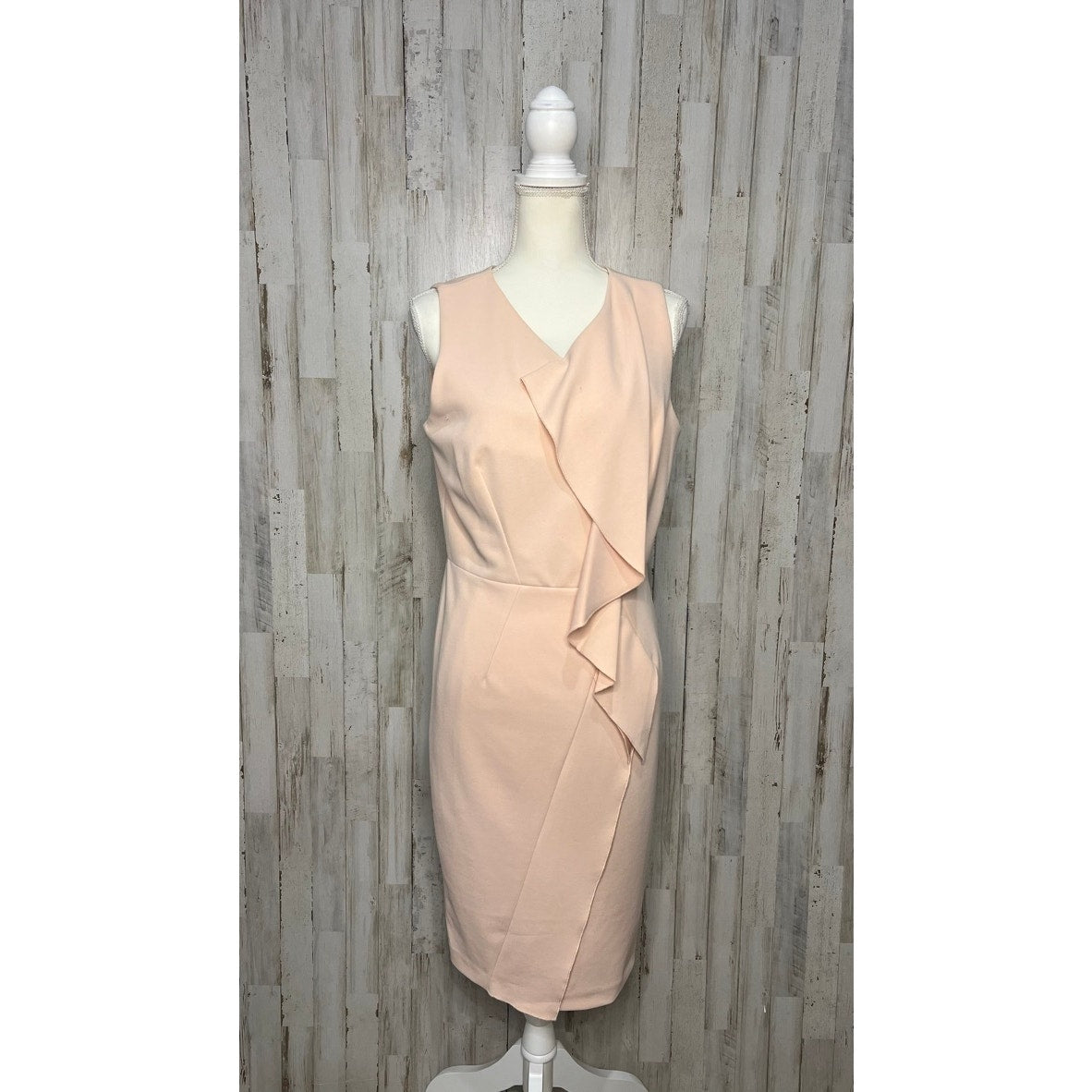 Calvin Klein Women's Size 12 Pink Sleeveless Ruffle Knee Dress WORN ON TV