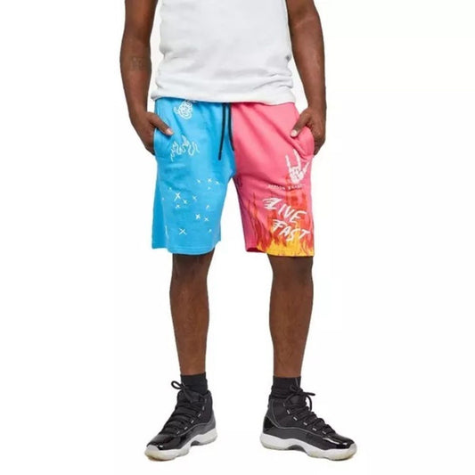 Reason Live Fast Shorts Men's XL Blue Pink Split Color Graphic Streetwear