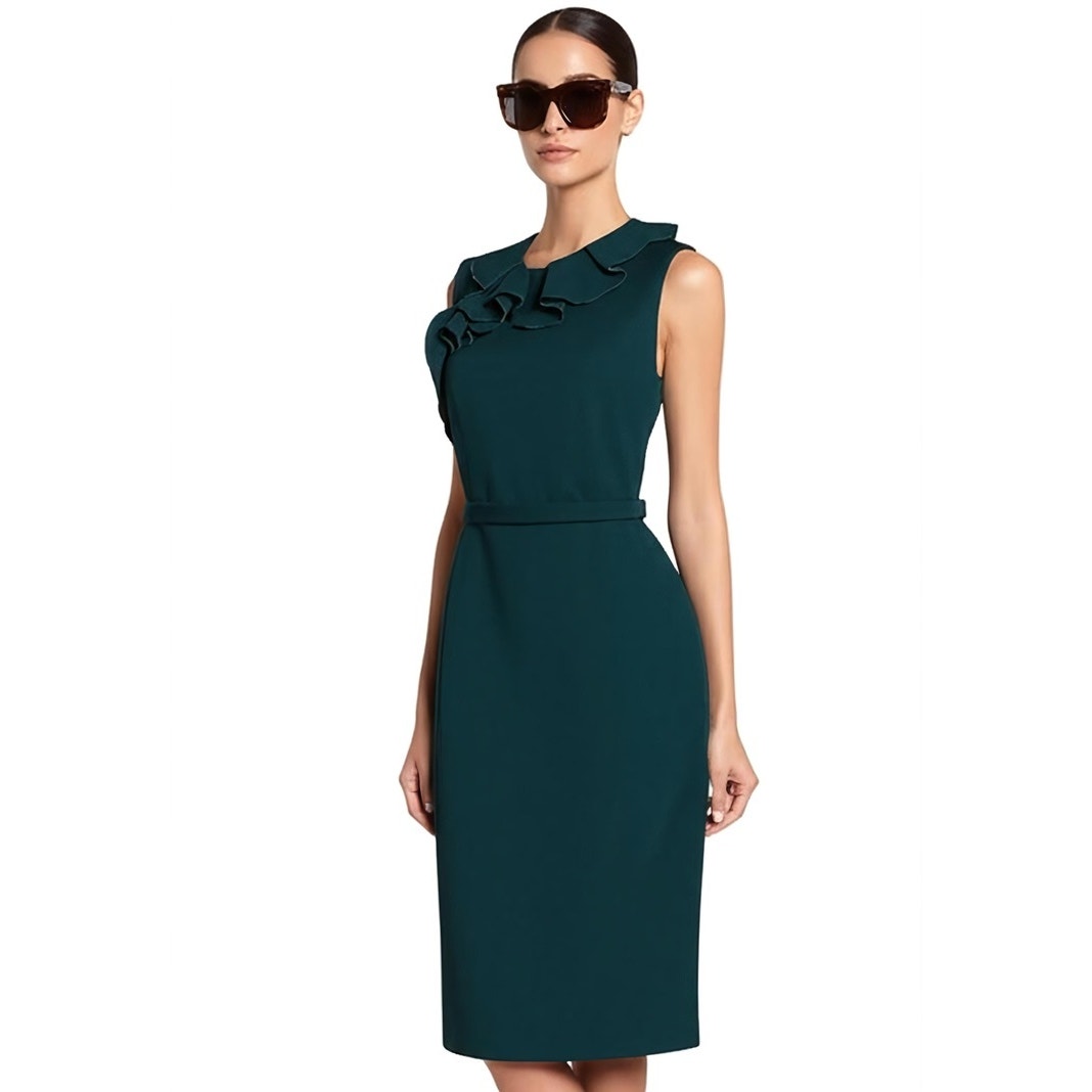 Elie Tahari Women's Sleeveless Sheath Dress Blue Belted Knee Length Size 2