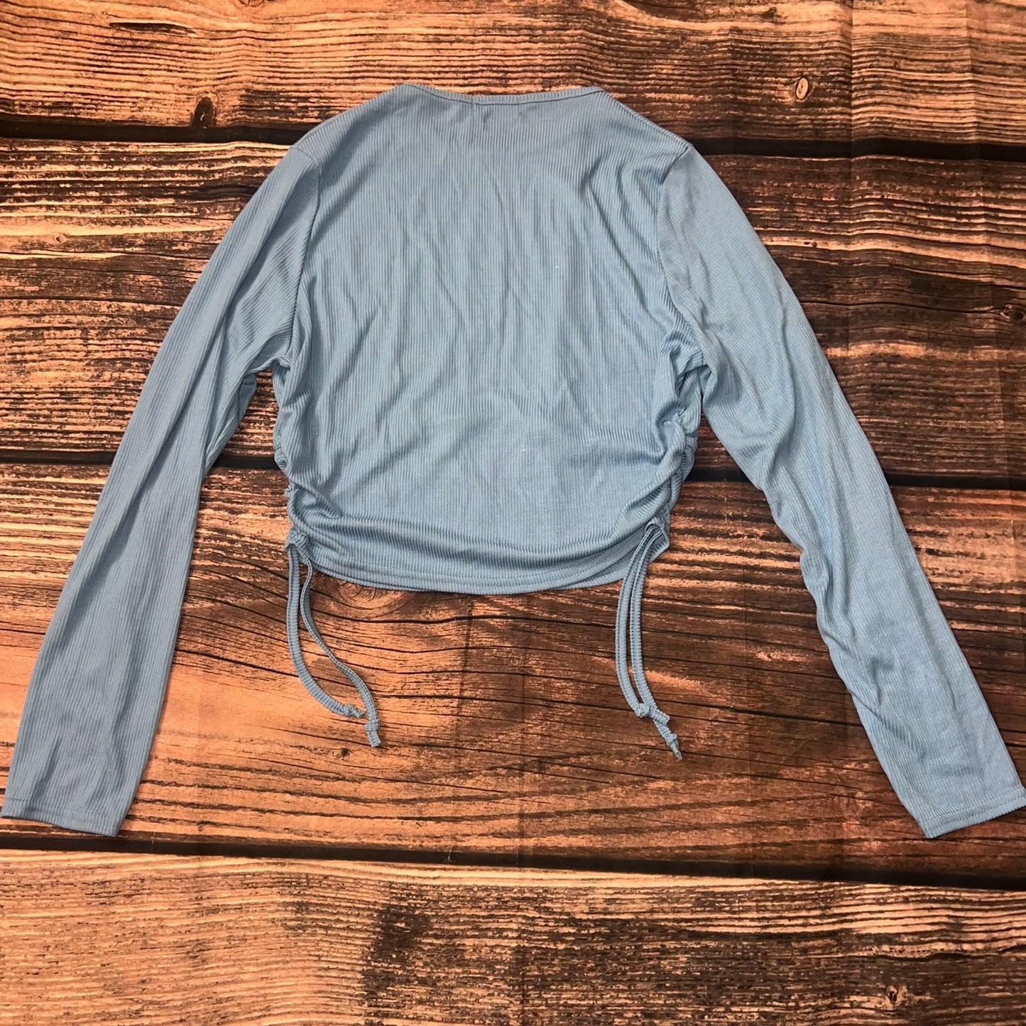 PrettyLittleThing Women's Blue Crop Top Size 10 Long Sleeve Casual