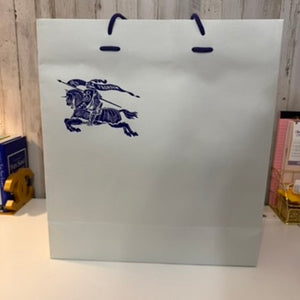 Burberry Large Retail Shopping Gift Bag White Navy Blue Rope Handles Logo