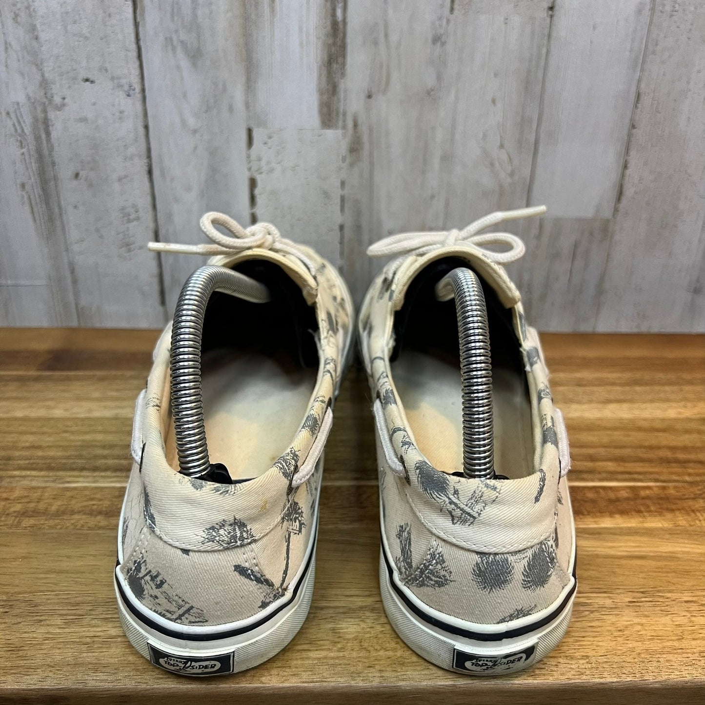 Vintage Sperry Top-Sider Women's 10M Canvas Boat Shoes White Palm Tree Print