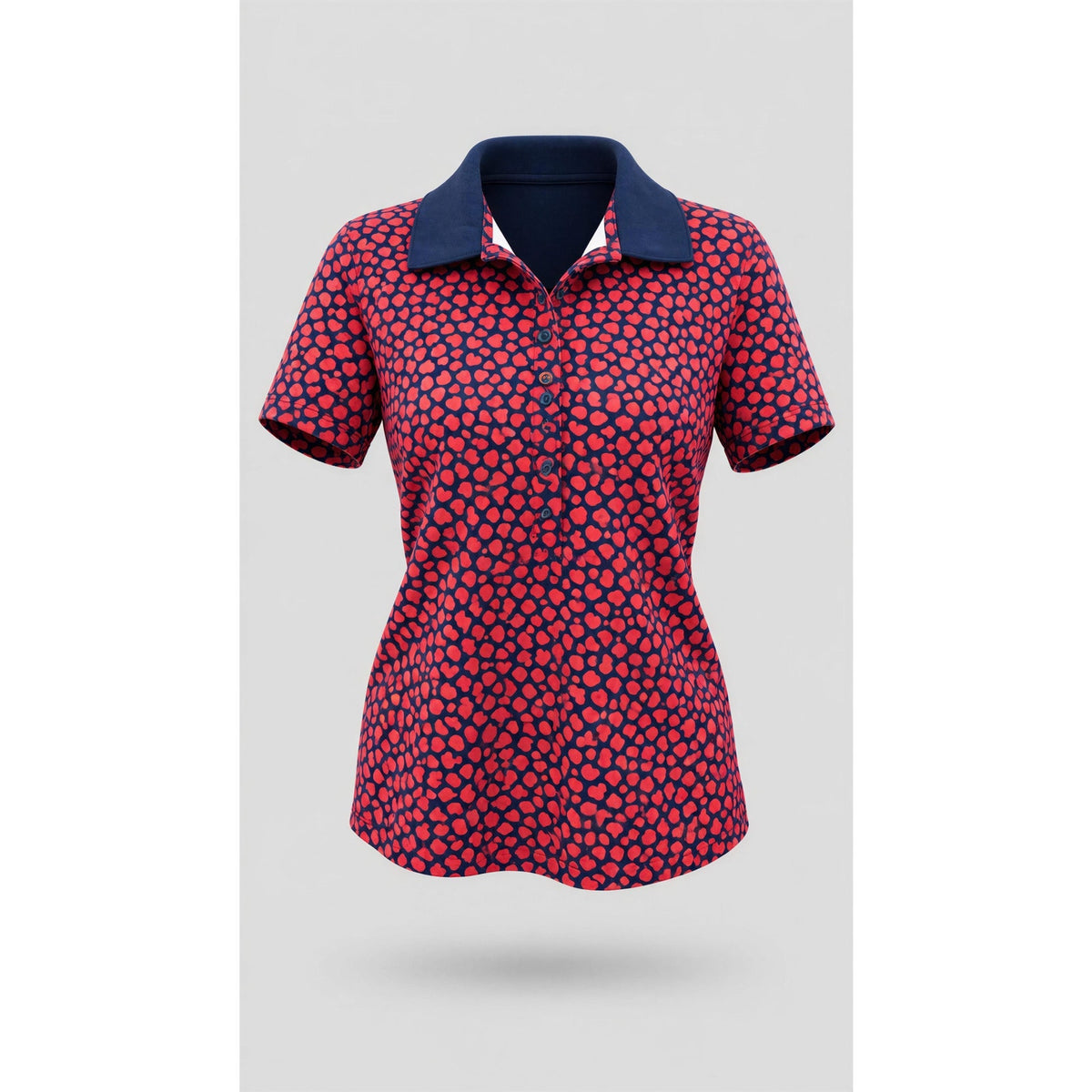 Lands' End Polo Shirt Womens Plus 1X Navy Blue Red Heart Print Short