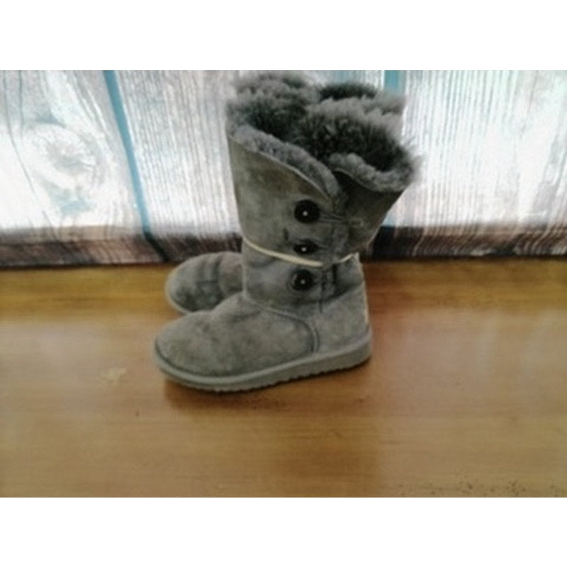 UGG Bailey Button II Kids Gray Mid-Calf Winter Snow Boots Triple Button 3Y