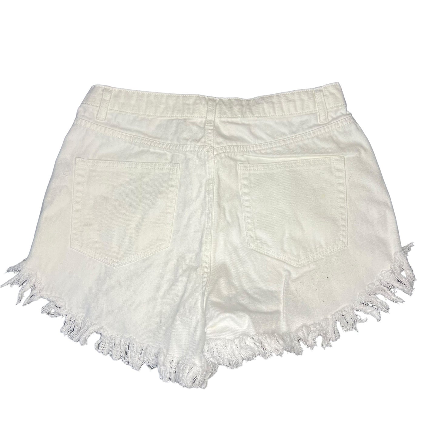 Wild Fable Women Small High Rise White Denim Cutoff Shorts Button Fly Fringe Hem