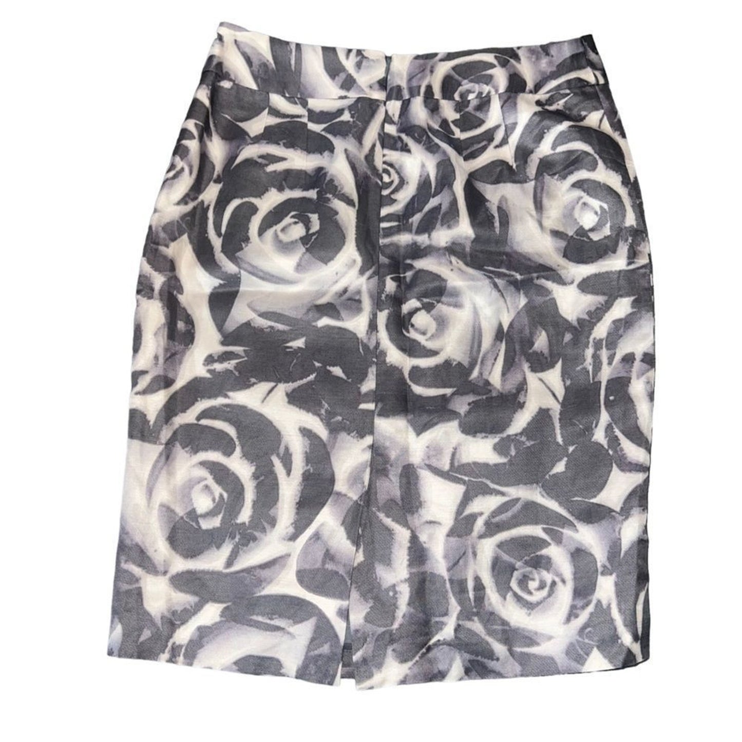 Banana Republic Skirt Womens Size 6 Gray White Rose Floral Pencil Knee