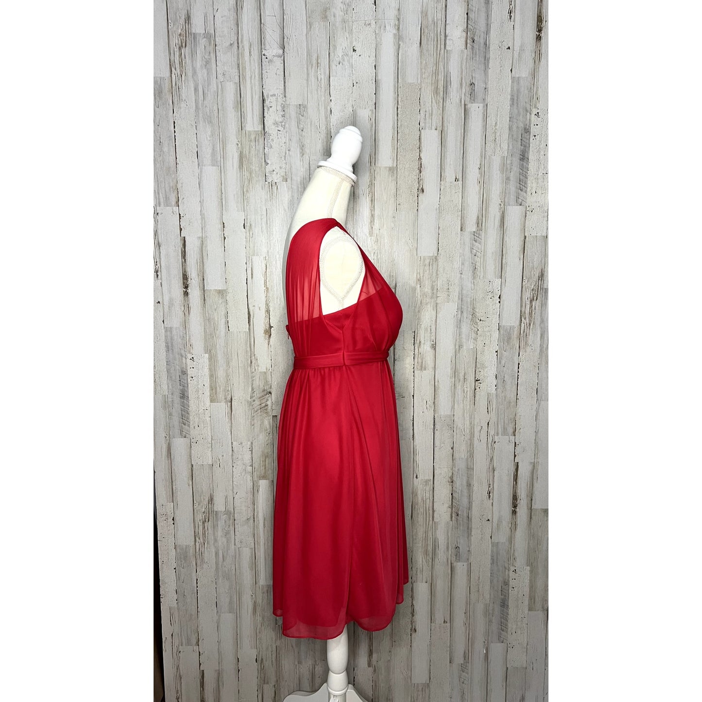 David's Bridal Women's 2 Red/Cherry One Shoulder Short Dress w/ Illusion Neck