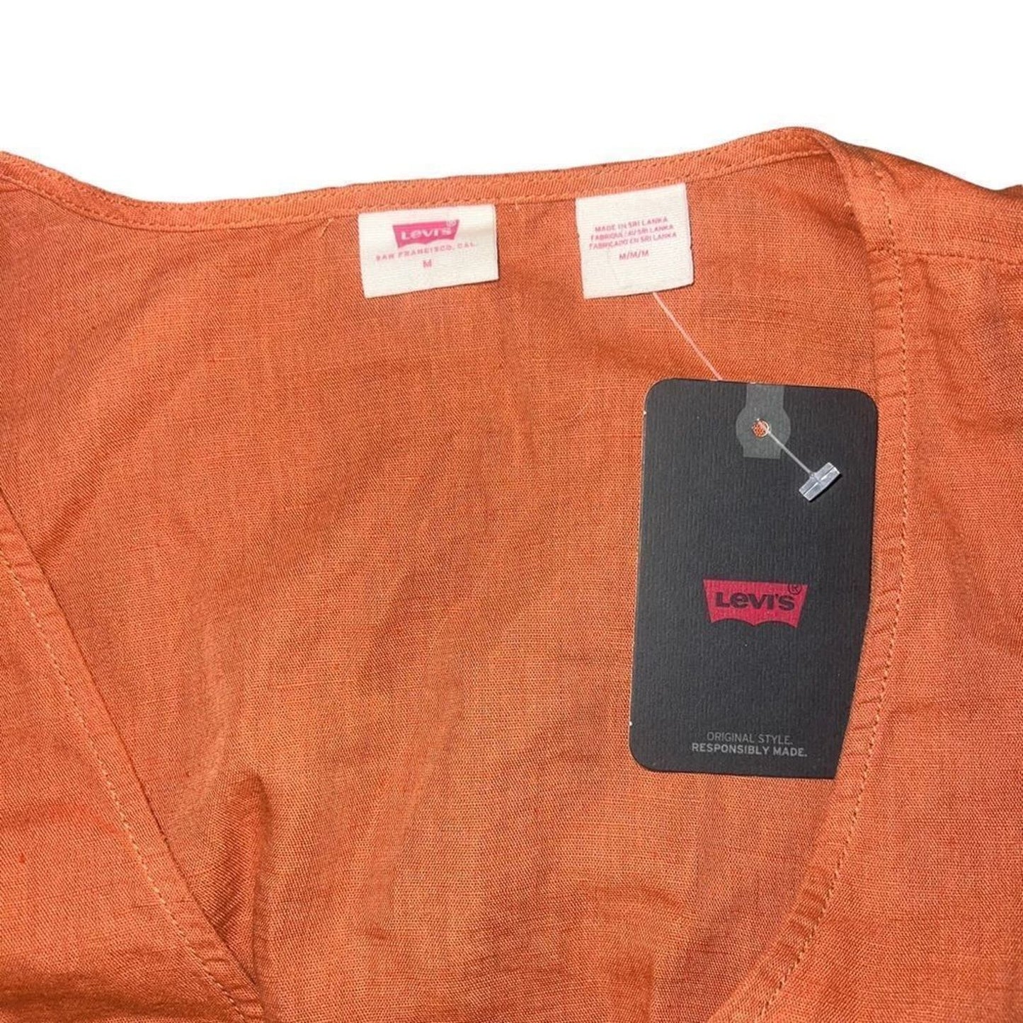 NWT Levi's Linen Luisa Puff Sleeve Blouse Orange Medium