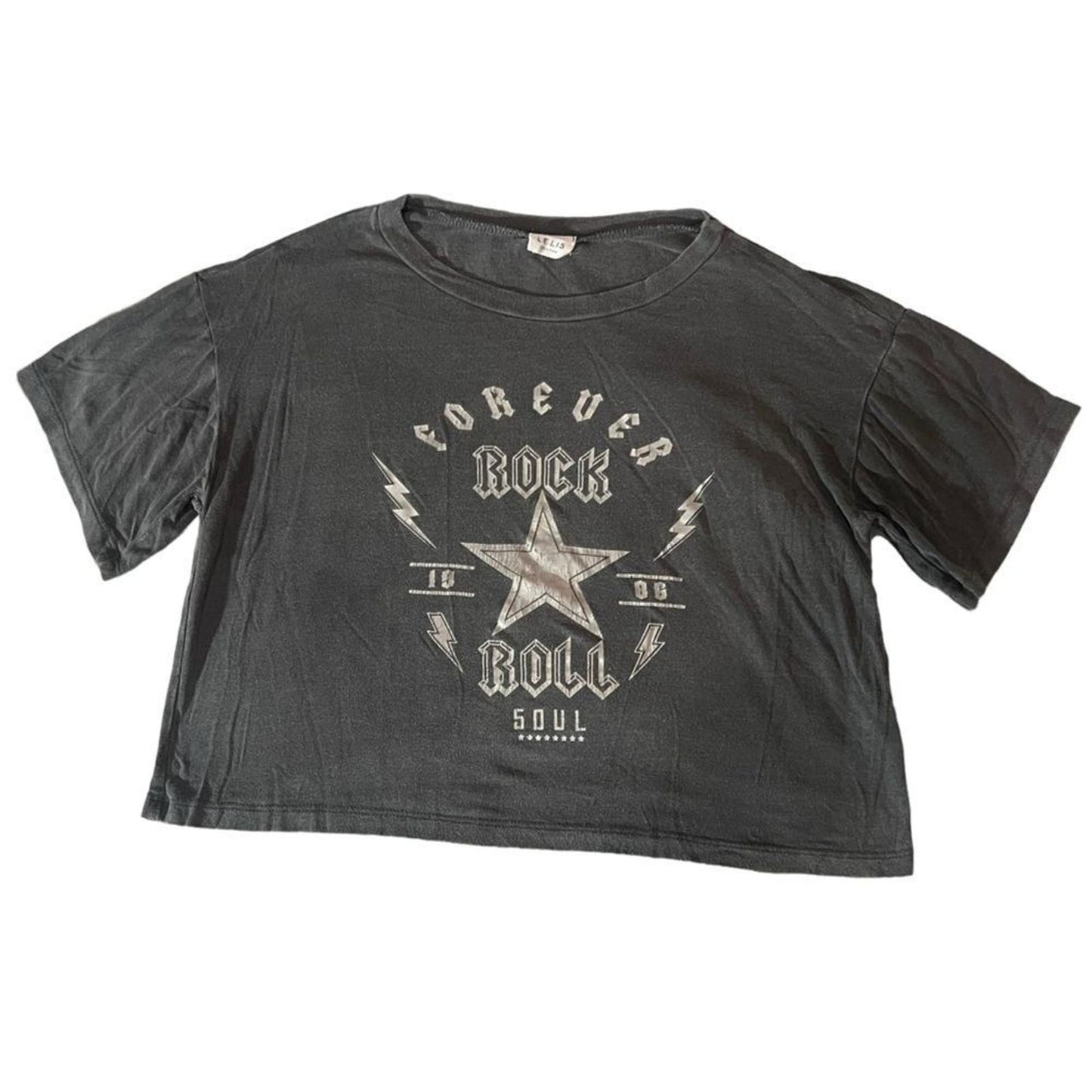 Le Lis Forever Rock & Roll Soul Grey & White Graphic Tee Size Large
