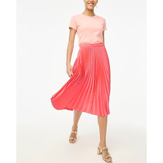 NWT J.Crew Women's XL Pink/Coral Pleated Elastic Waist Flowy Midi Skirt