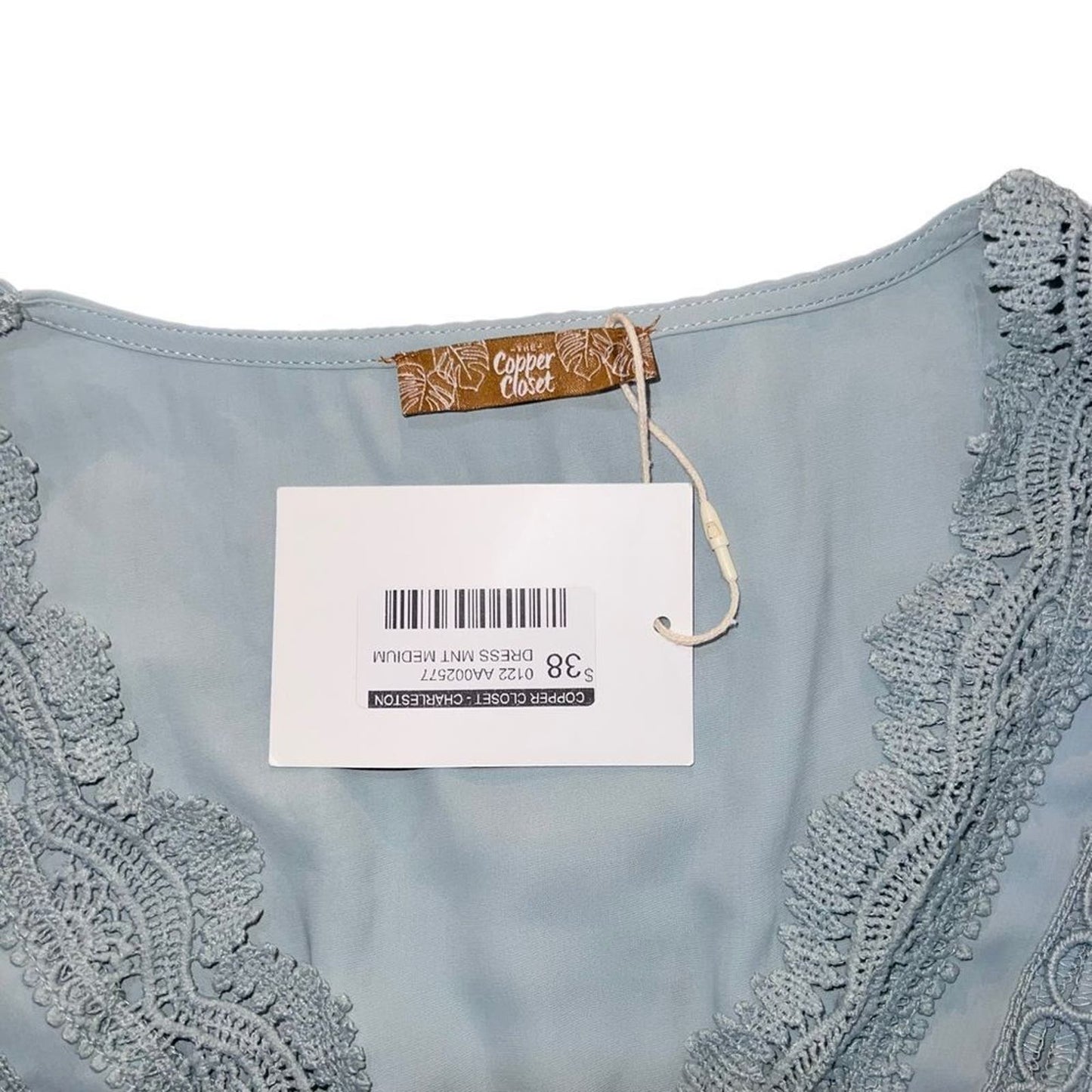 NWT The Copper Closet Dusty Blue Lace Babydoll Dress Medium