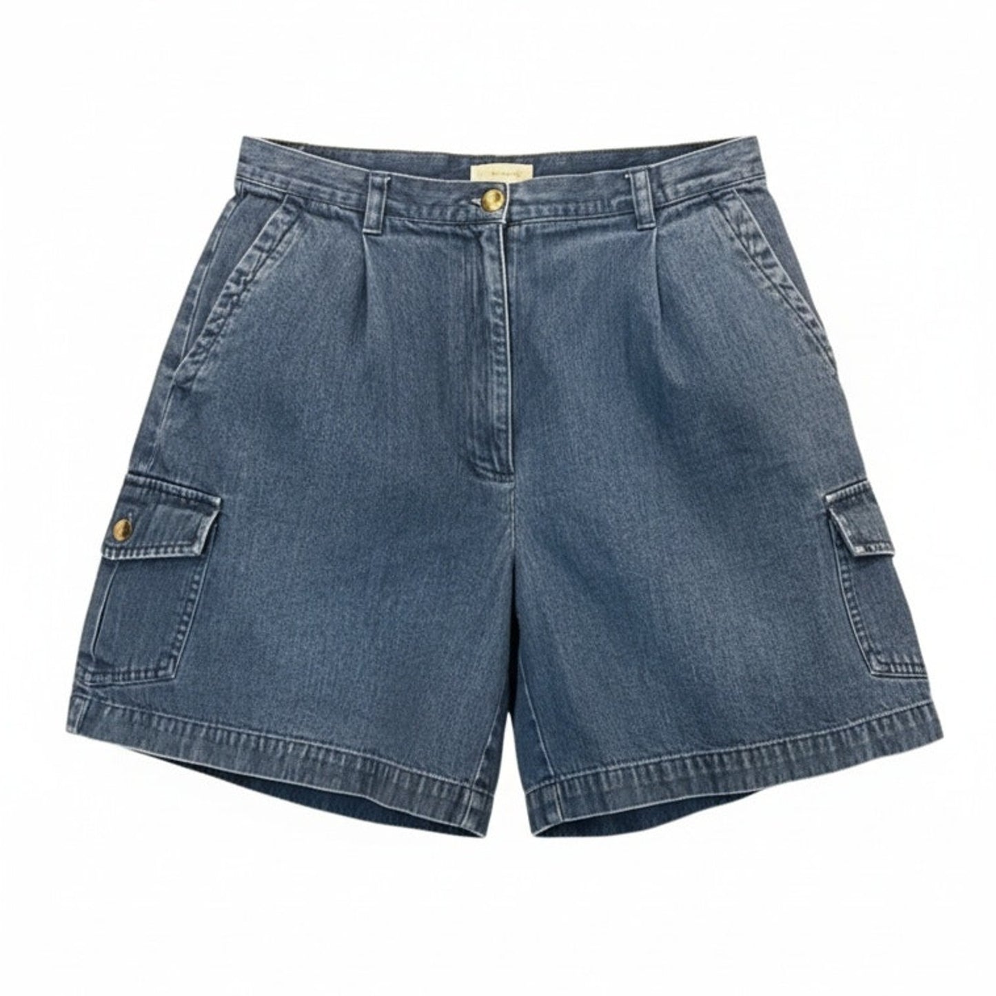 Talbots Petites Cargo Shorts Womens 12P Blue Medium Wash High Rise Pleated