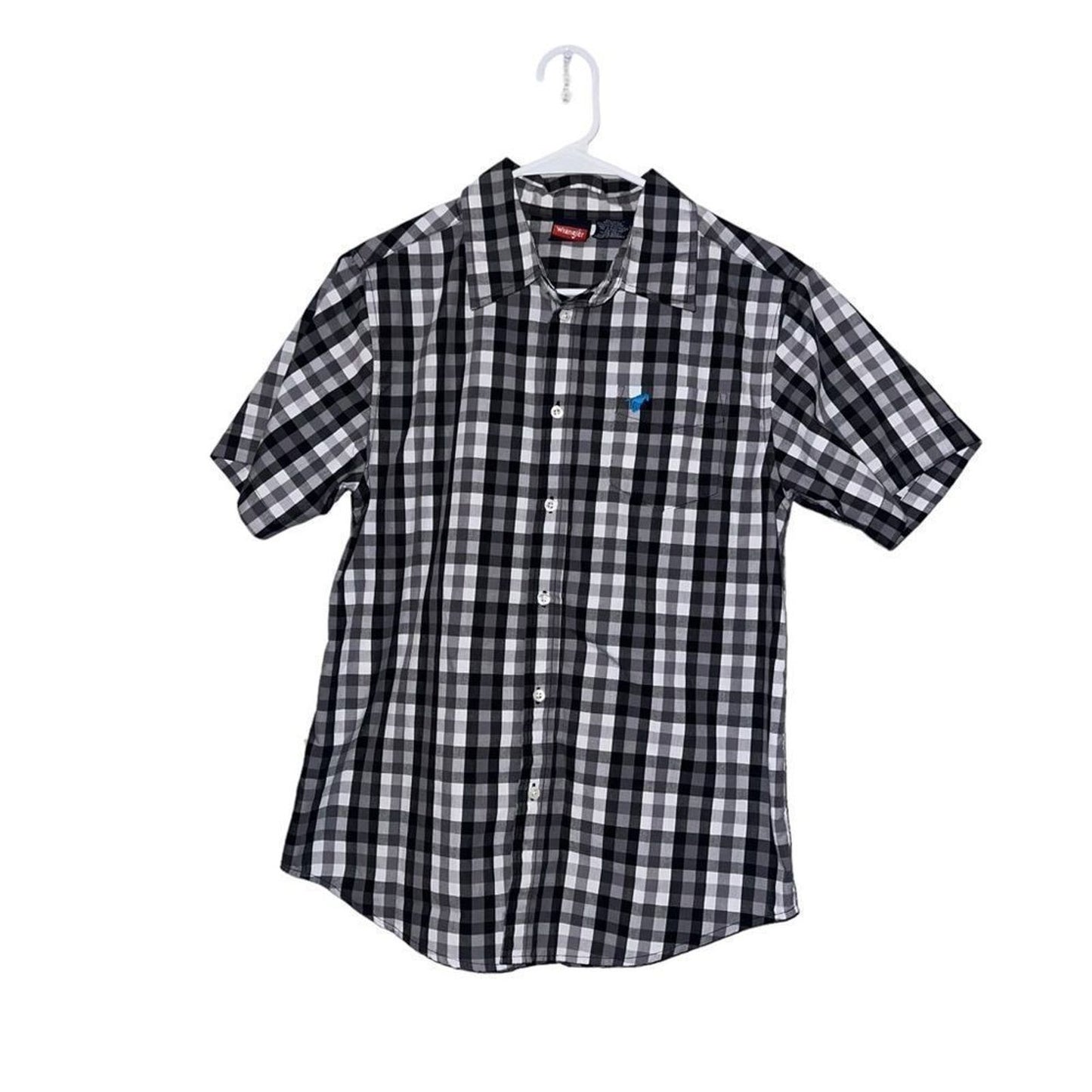 Wrangler Short Sleeved Button Down Grey Plaid Shirt