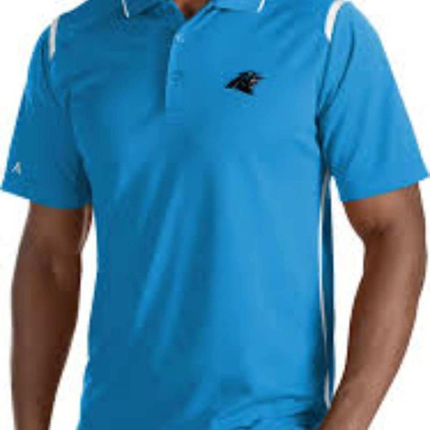 Antigua Men's Carolina Panthers Merit Xtra-Lite Blue Polo Golf Shirt Size Large