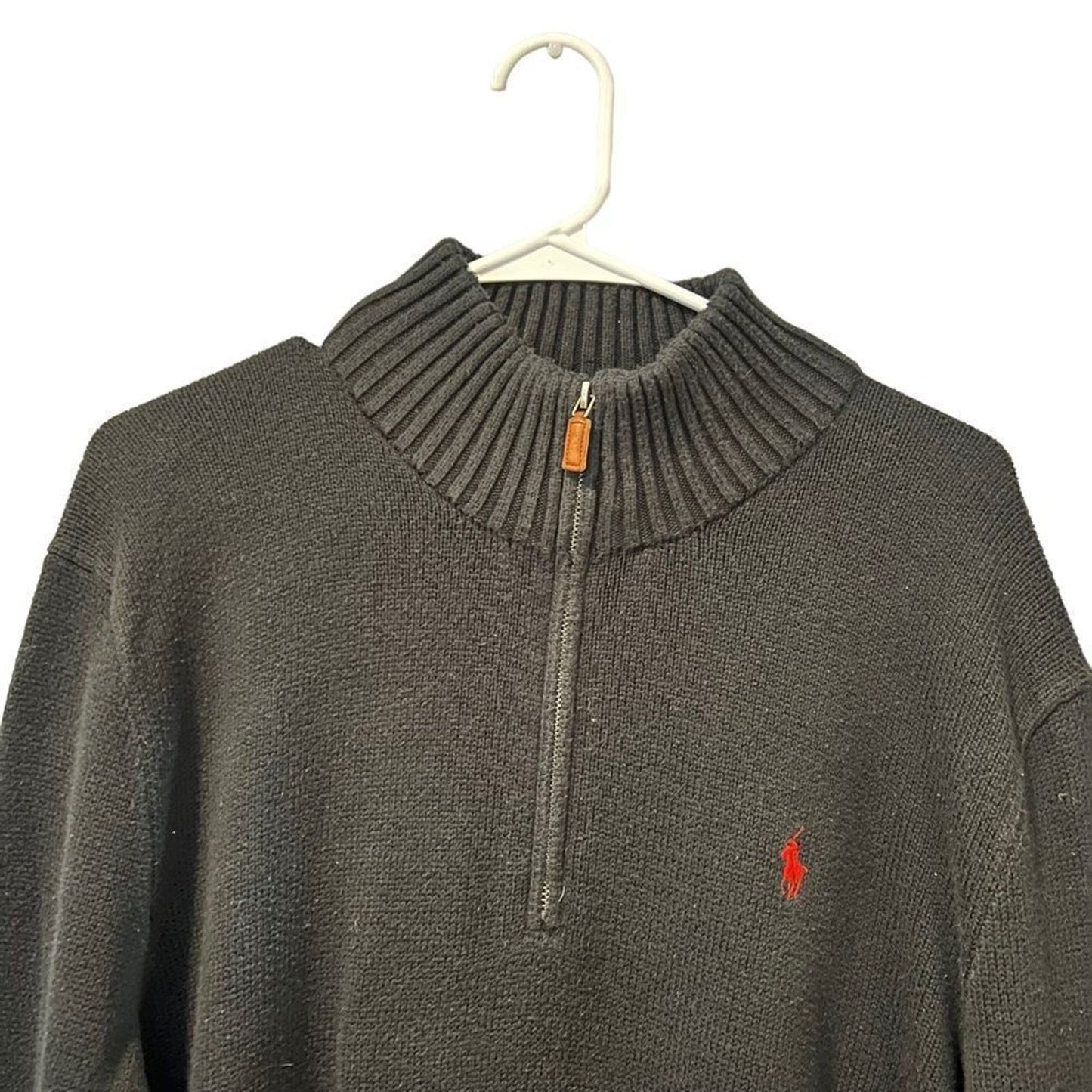 Polo Ralph Lauren Men's Black Quarter-zip Cotton Sweater Size Large