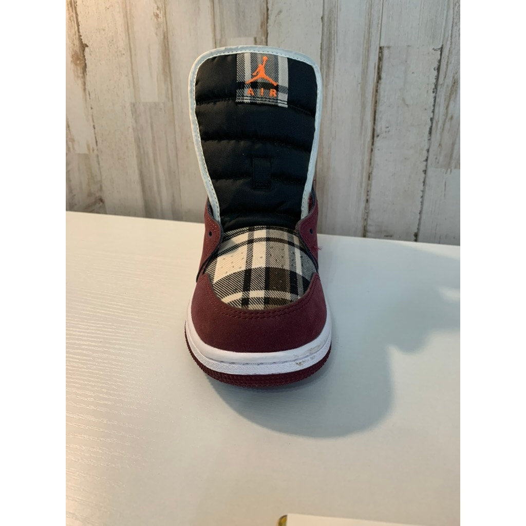 Nike Air Jordan 1 Mid SE GS Plaid Maroon Size 6.5Y No Laces