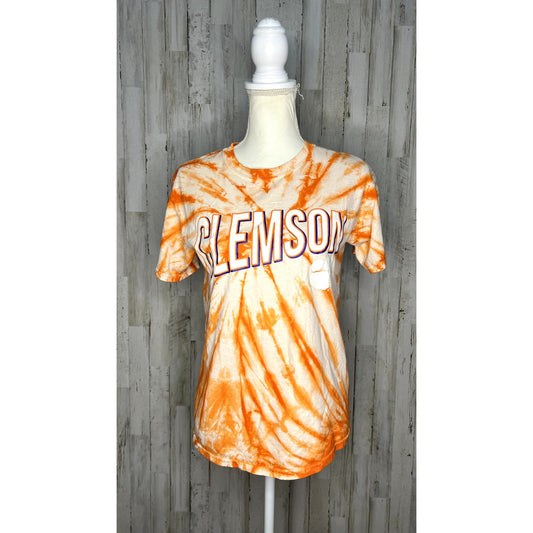 Women's Clemson Tigers Orange Tie-Dye T-Shirt Size Small Short Sleeve Casual