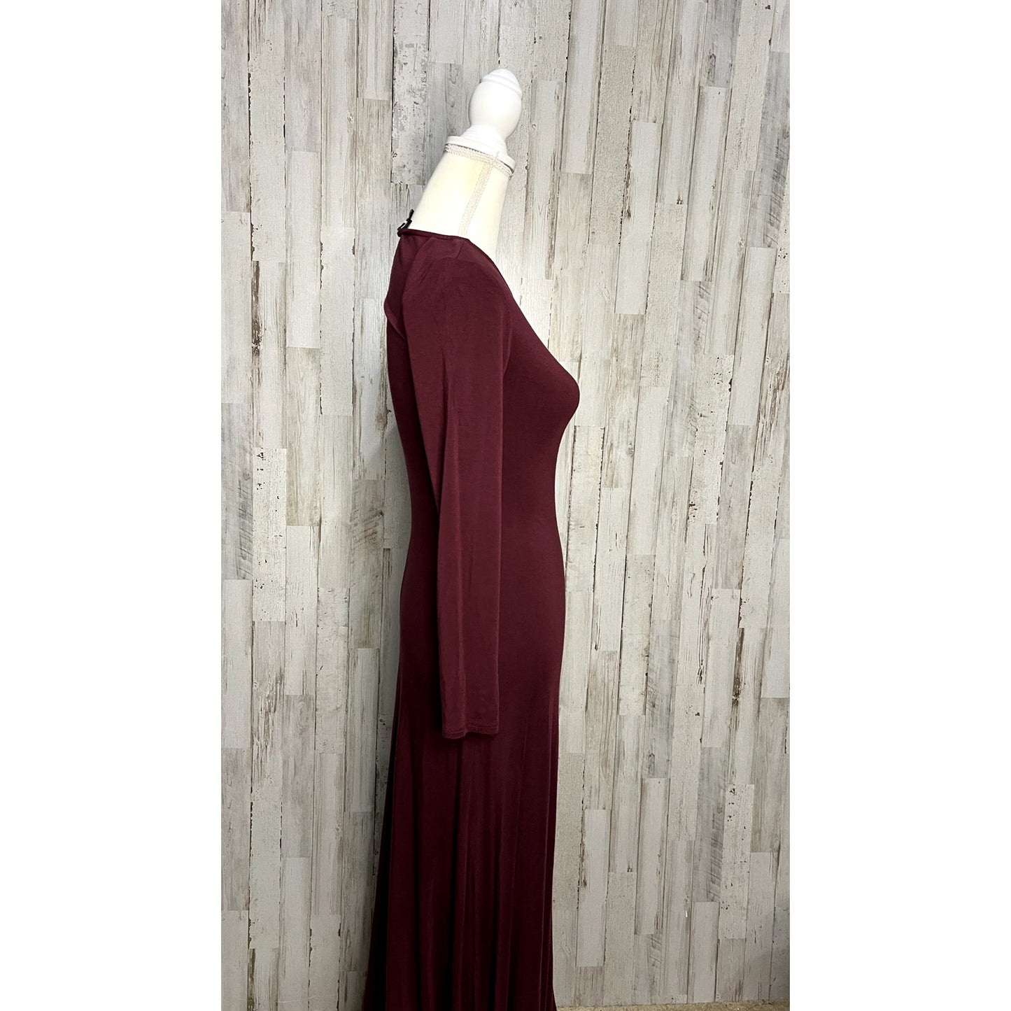 Lulus Women's Small Burgundy Maxi Dress Long Sleeve Party Slit