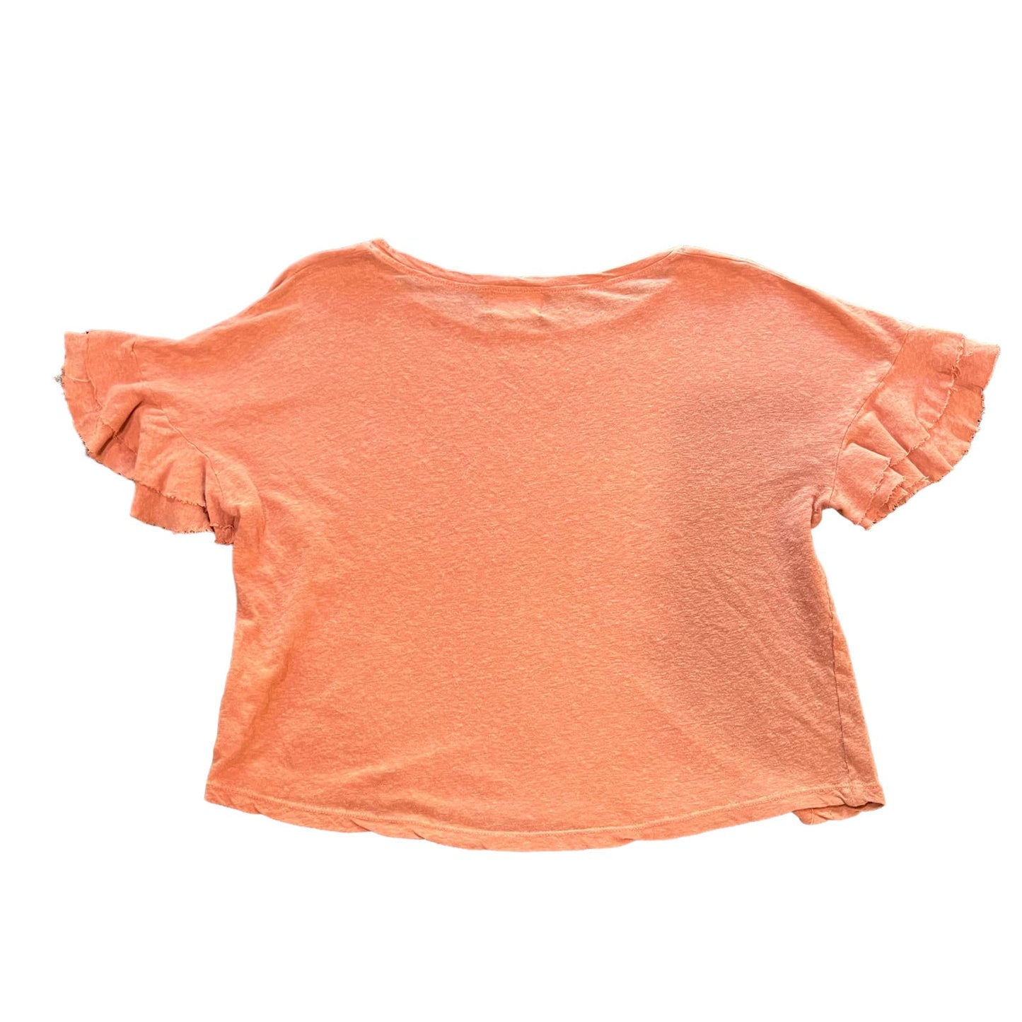 Anthropologie t.la Pink Women's XXS Cropped Ruffle Flutter Sleeve Hemp Tee