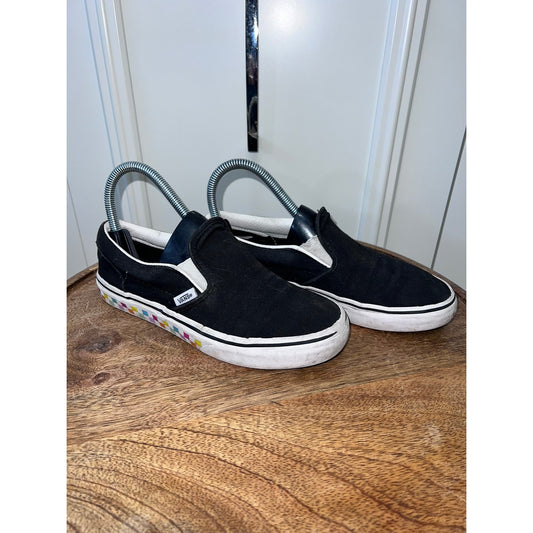 Vans Juniors Size 4 Classic Slip-On Shoes Black Rainbow Sidewall Casual